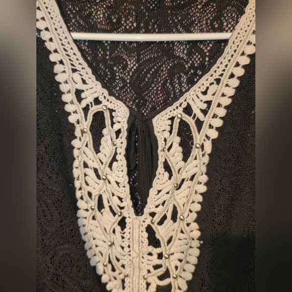 Minime - Size Small - Sheer Black Lace Top with Crochet/Bead Detailing - EUC - Picture 3 of 10